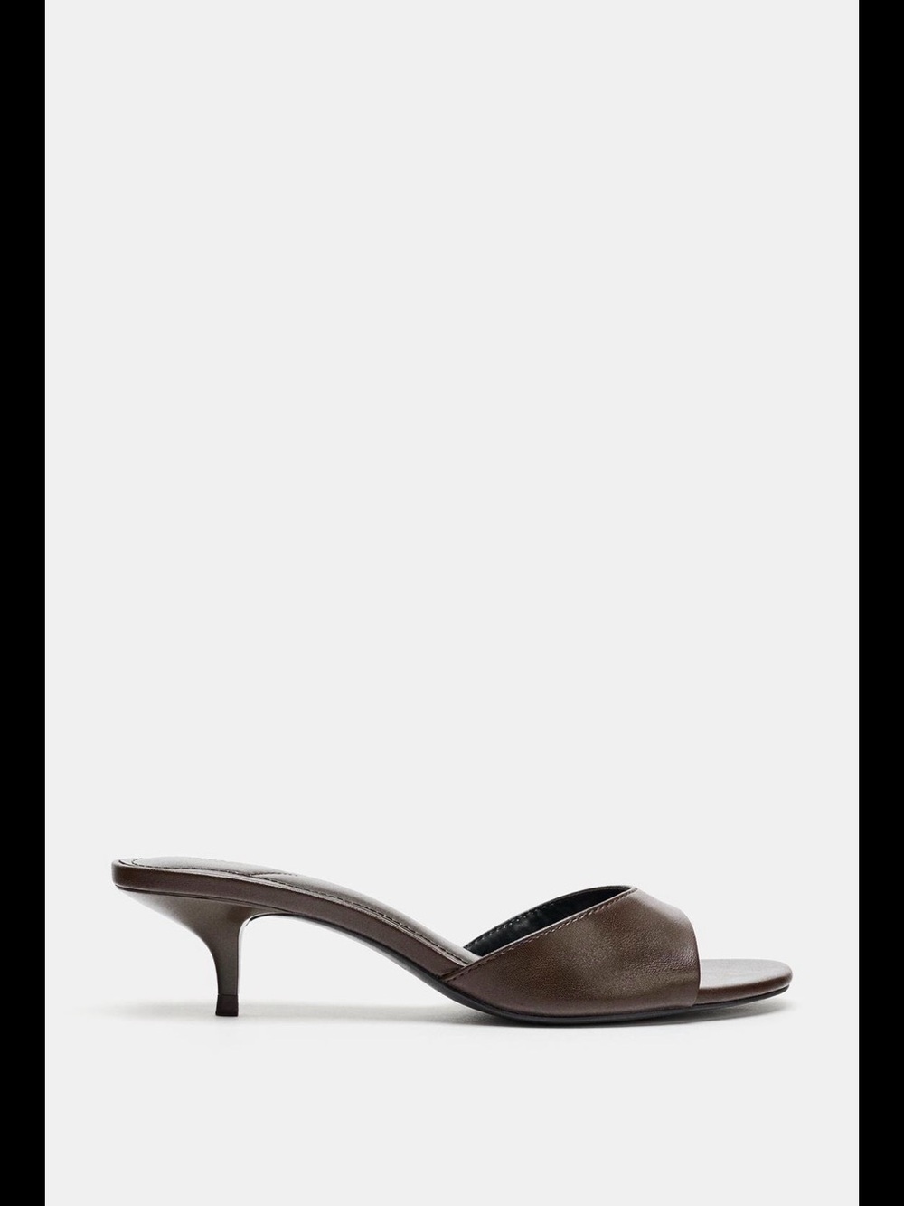 Zara Brown Leather Kitten Heel Slide